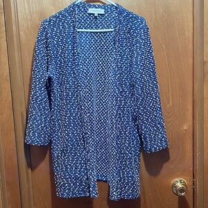 Evan Picone Navy/White Open-Weave open-Front Large Cardigan Spring